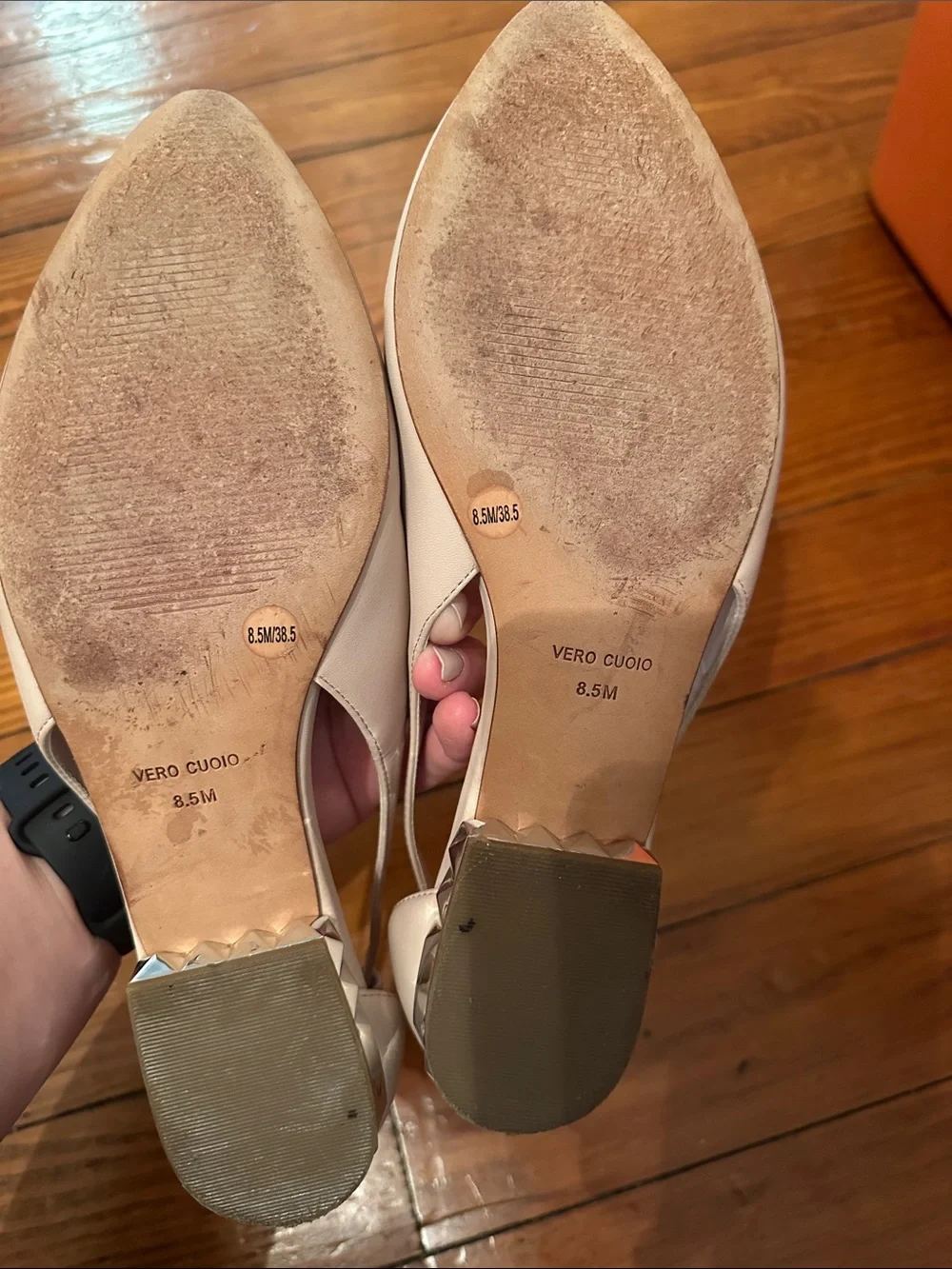 BCBGMaxAzria Blush Pointed Slingback Flats with Studded Heel